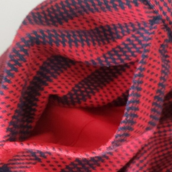 Vintage Red Navy Blue Plaid 80s Office Midi Skirt Timeless Retro Fringe Wrap - Picture 8 of 8